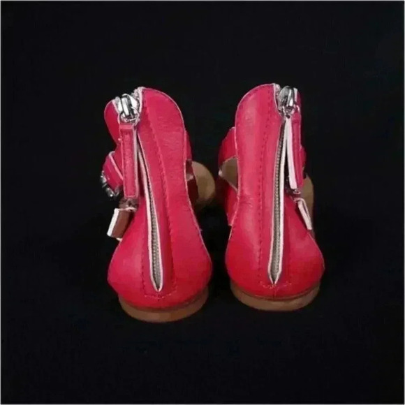 Giuseppe Zanotti Sandal Thong T-Strap Red 6.5 Flat Leather Gladiator Straps 36.5 - Picture 4 of 7